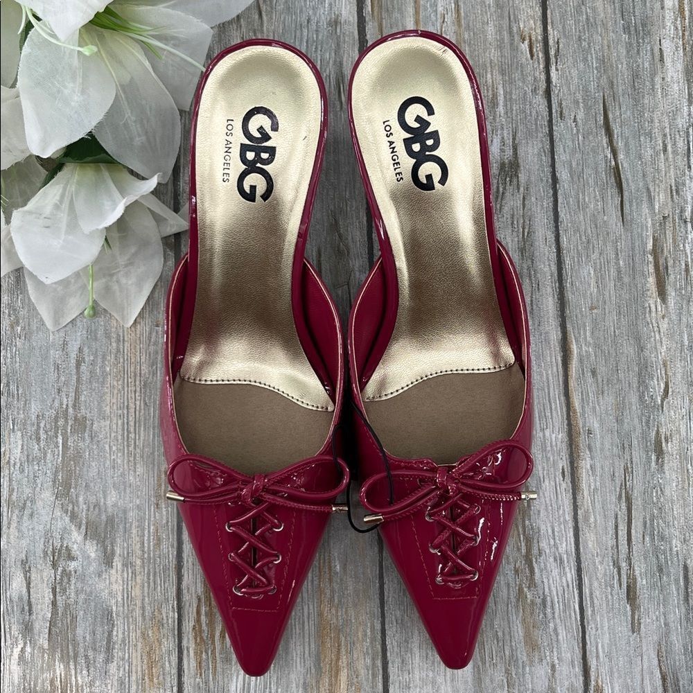 Women’s GBG Los Angeles Red Patent Leather Mule Heels Shoes Size 6.5